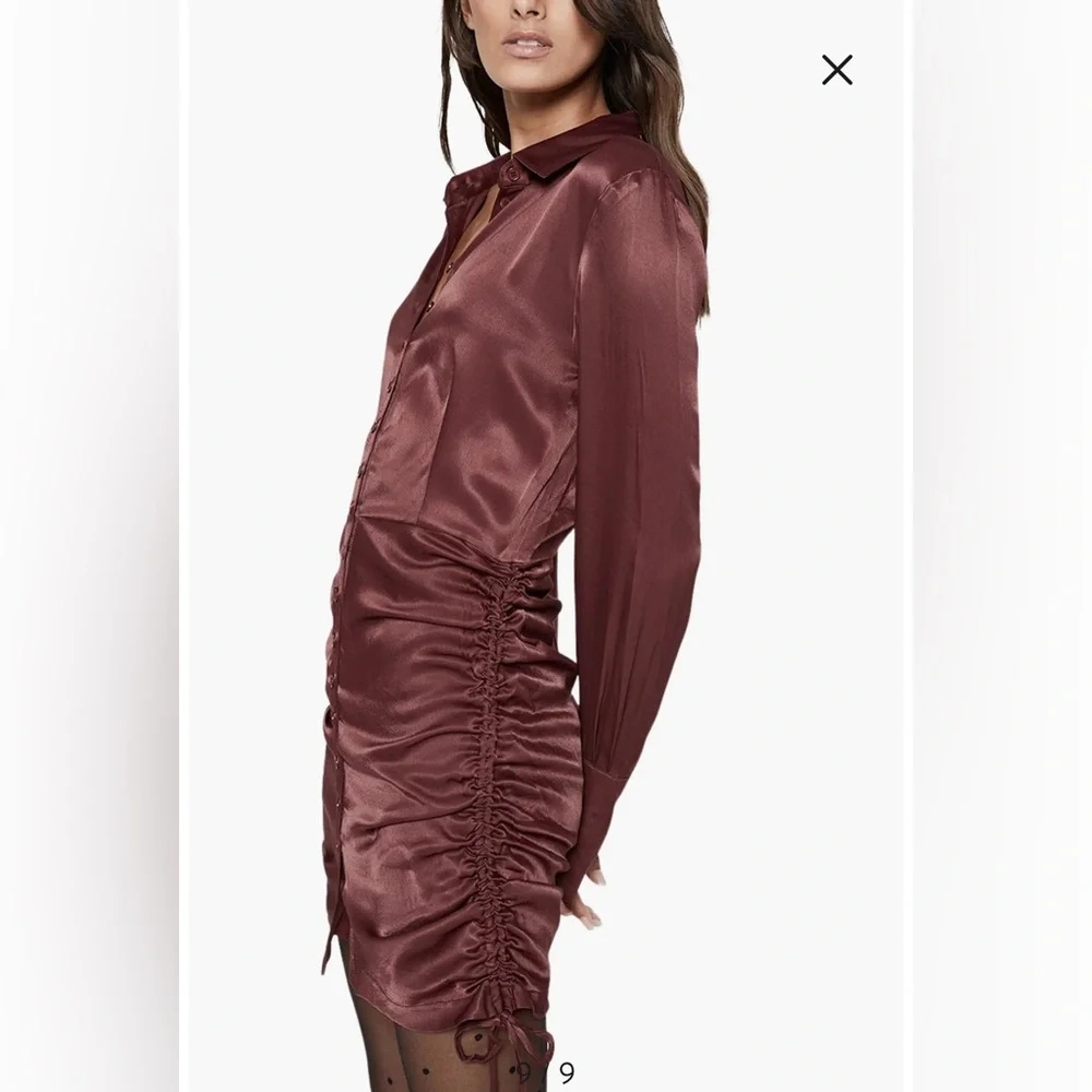 Bardot Sui Side Ruched Long Sleeve Minidress Merlot Red Satin Size US‎ 6 - Picture 4 of 14